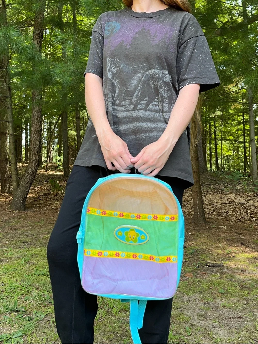 1997 Warner Bros NWT Looney Tunes Tweety Bird Beach Backpack Blue Back To School